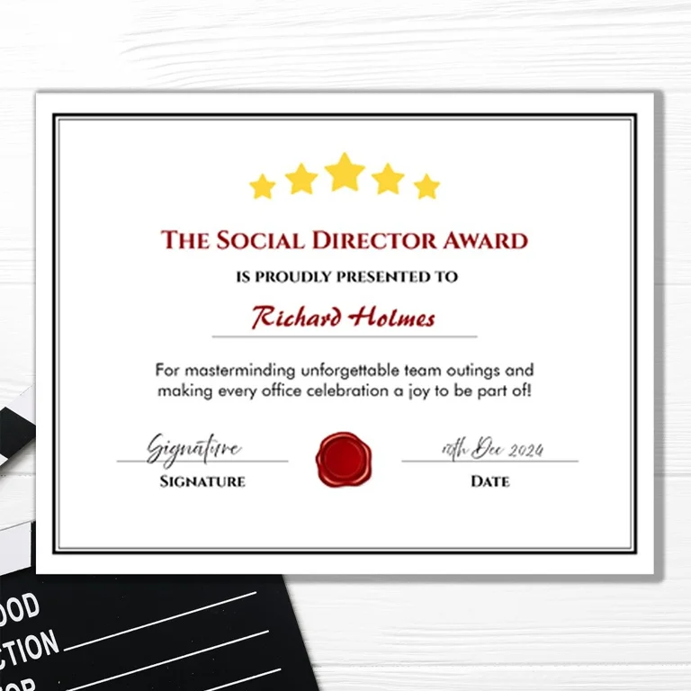 Fun Employee Reward Certificate - Social Director Award