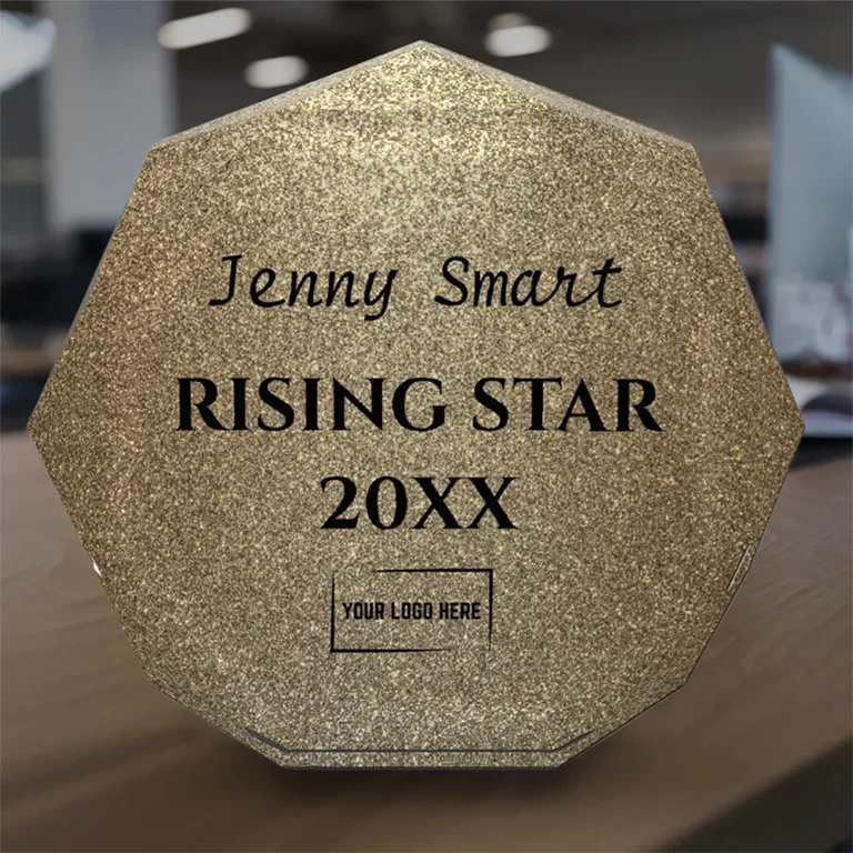Gold Glitter Employee Recognition Award - Octagonal