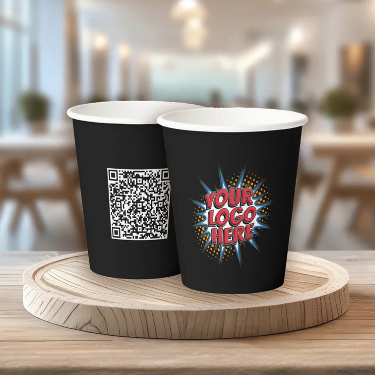 Logo and QR Code Buisness Marketing Black Paper Cups