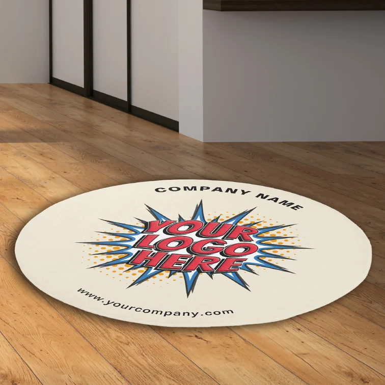 Round Reception Area Rug - Business Name Logo and Website