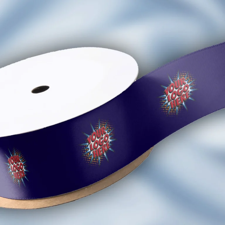 Blue Satin Ribbon With Logo - customizable packaging ribbon