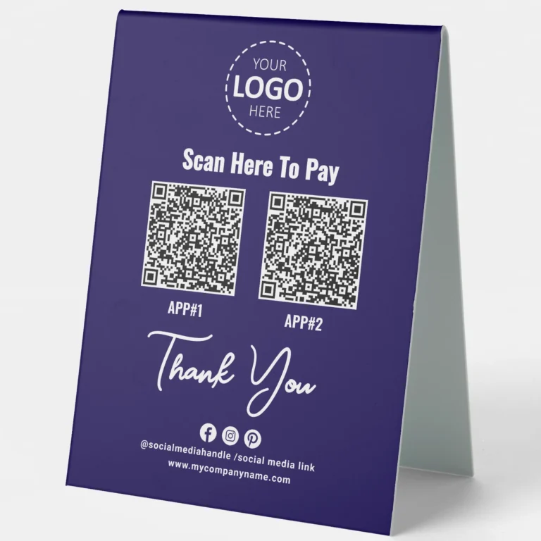 Custom Contactless Payment Sign - Table Top Payment App Sign - add logo, company information and payment app details