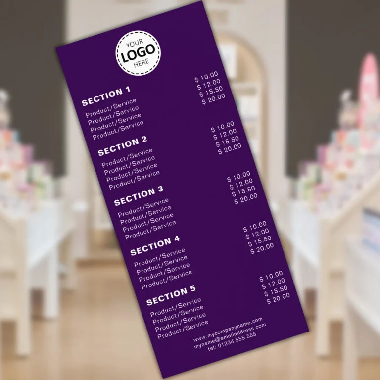 Logo Upload Customizable Price or Services Sign - Shop Promotional Rack Card