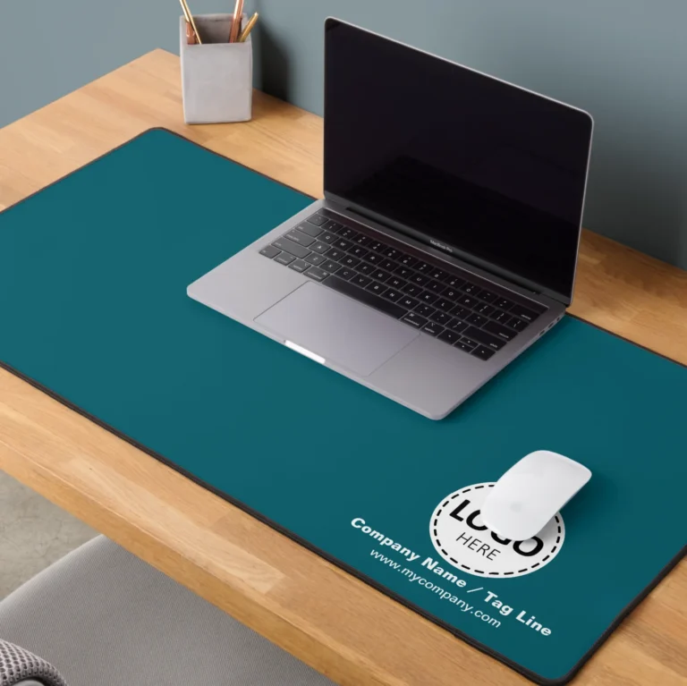 Stylish personalizable desk mat with logo and company info