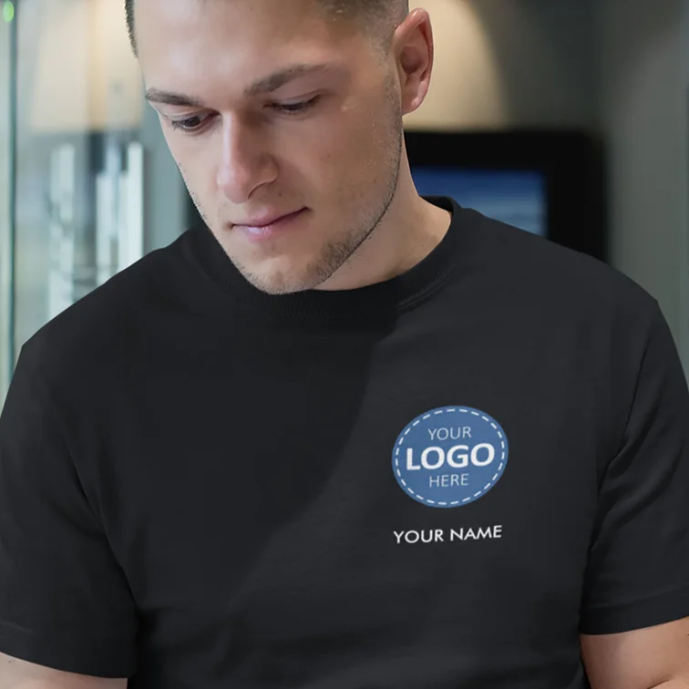 Custom Staff Uniform - Name and Logo Upload Custom Black T Shirt