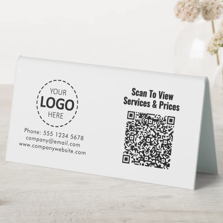 Scan For Services and Prices Custom Sign with Logo and Business Information Upload
