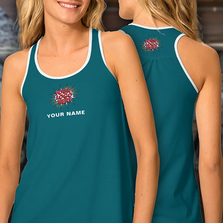 Custom Logo and Name Teal Sports Tank Top