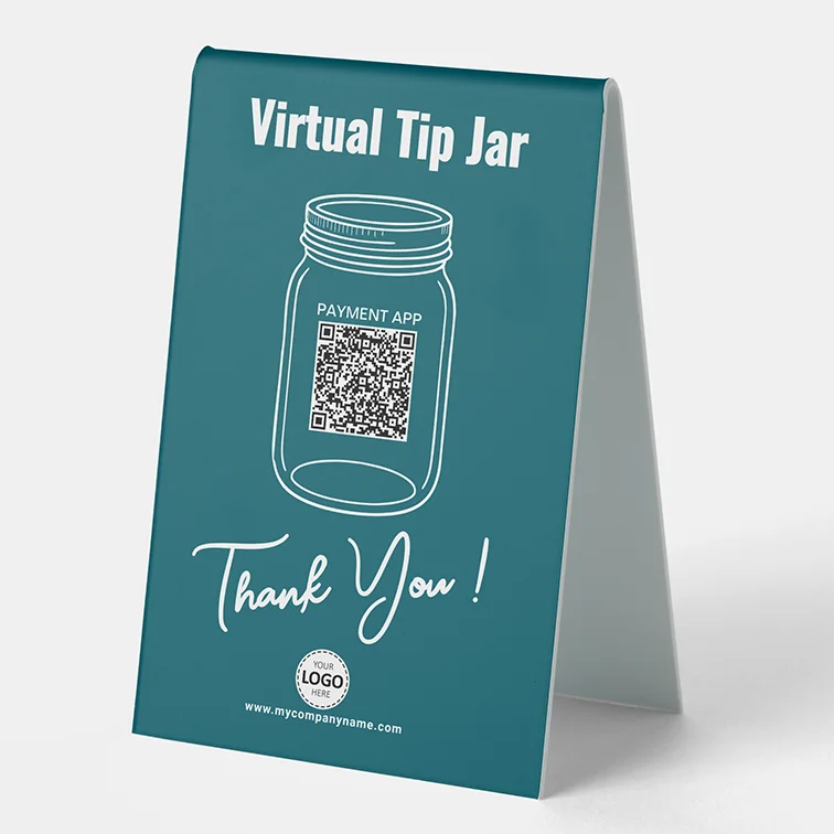 Virtual Tip Jar, Custom QR Code, Logo, Counter Sign