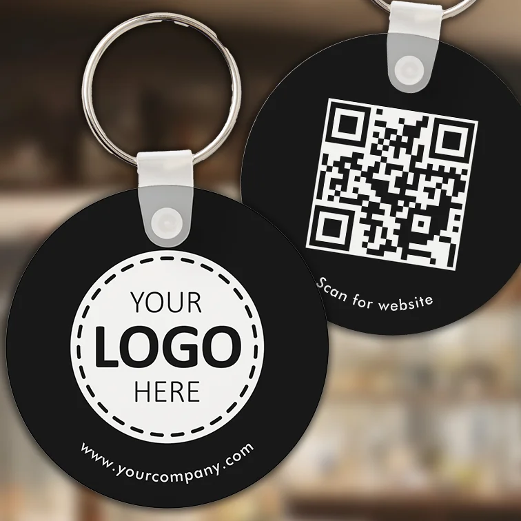 Double Sided Custom Keychin in Black - add your logo QR code and text