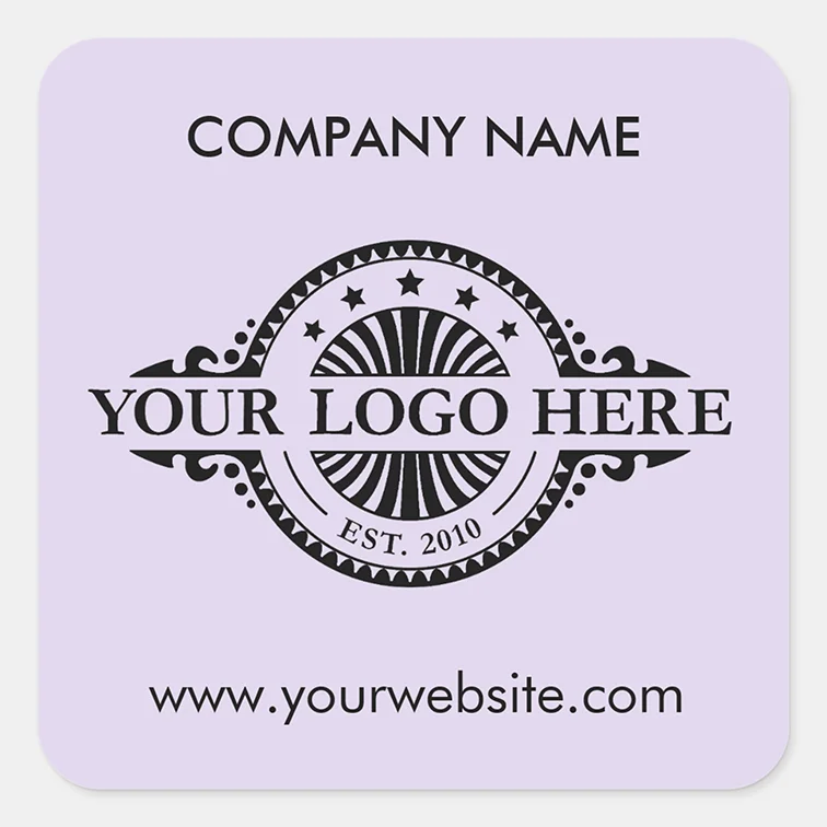 Logo & Website Custom Lilac Square Stickers Sheet