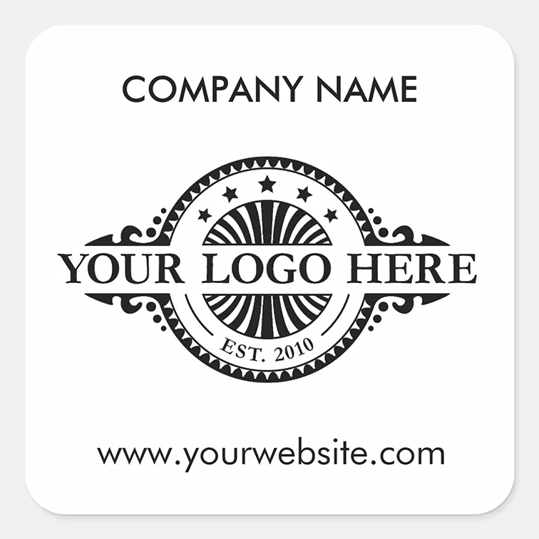 Logo & Website Custom White Square Stickers Sheet