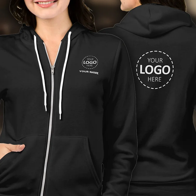 Zip Hoodie with Custom Text and Logo on Front and Back